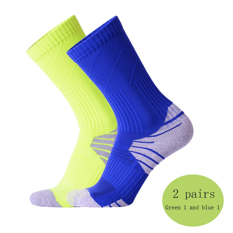 2 pary fluorescencyjny zielony skarpety rowerowe mężczyźni kobiety jazda na zewnątrz rower skarpety sportowe bieganie koszykówka skarpety sportowe: blue 1 green 1