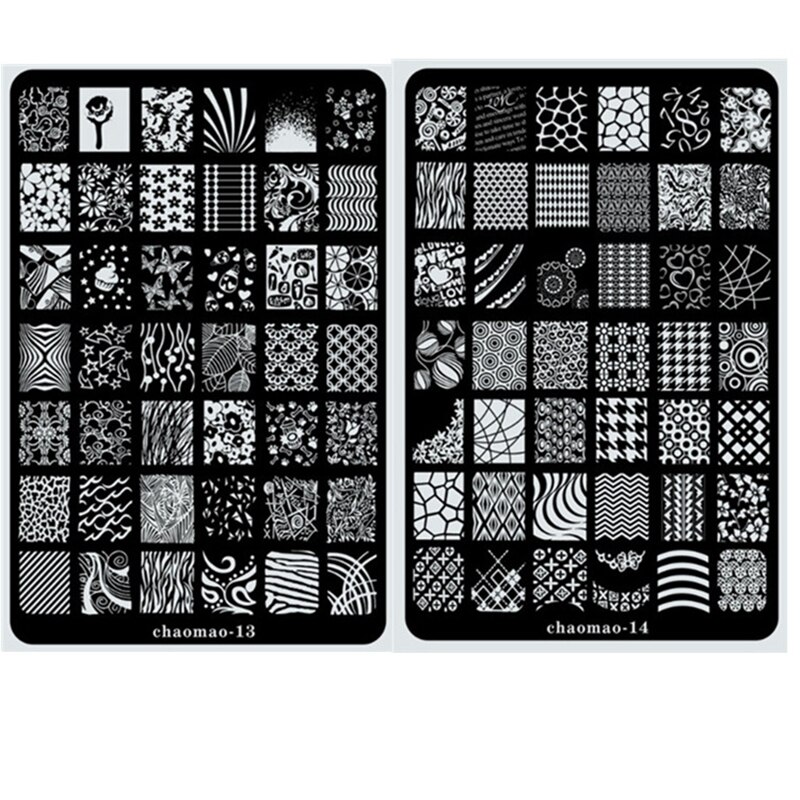 Große Größe CHAOMAO Bild Platte Blume Spitze XL Nagel Stempel Stanzen Nagel Kunst Schablone Schablone 14 Entwürfe