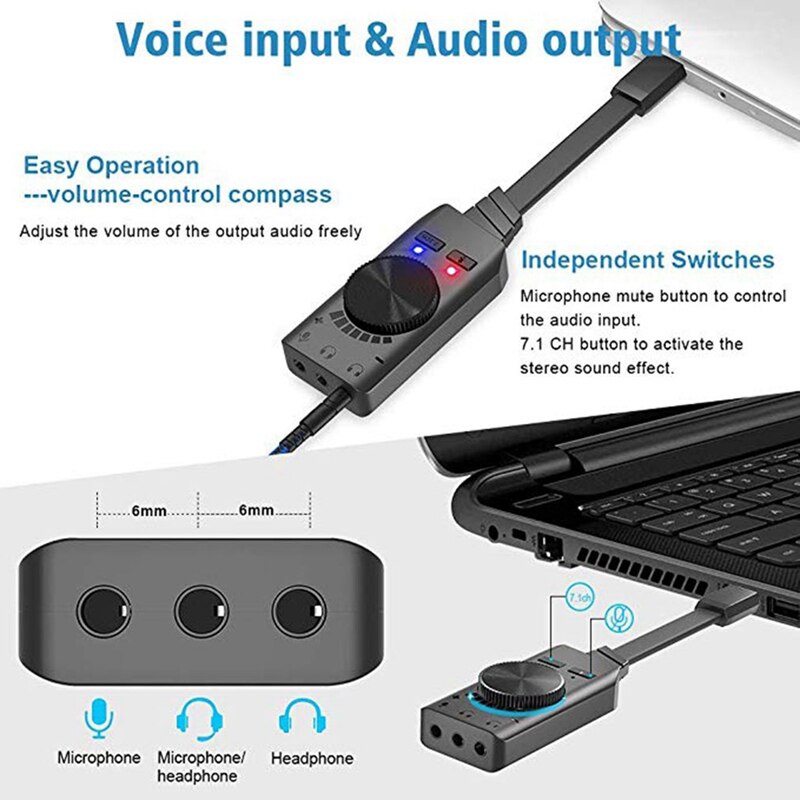 7.1ch externe usb-geluidskaarten 3.5mm microfoons headset 2 in 1 o converter met instelbaar volume usb-geluidskaart