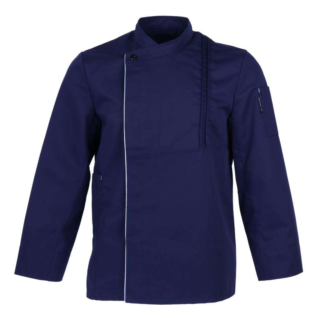 Unisex Chef Jacket Coat Kitchen Uniform Long Sleeve Classic Single-Breasted: Navy Blue M