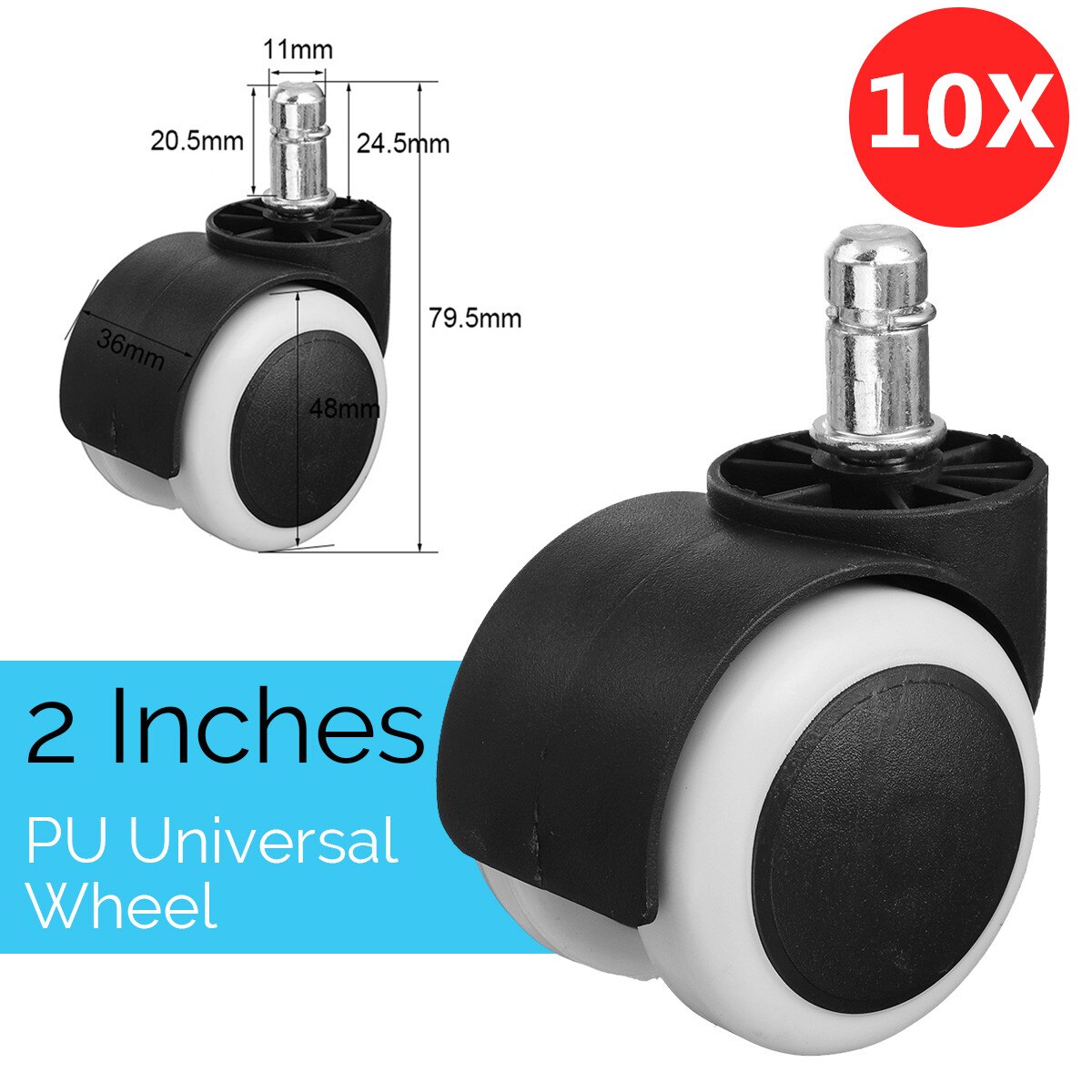 10 stk 2 tommer kontorstol caster hjul drejelige stol caster hjul bløde rulle kontor hjemmestol udskiftning møbler hardware