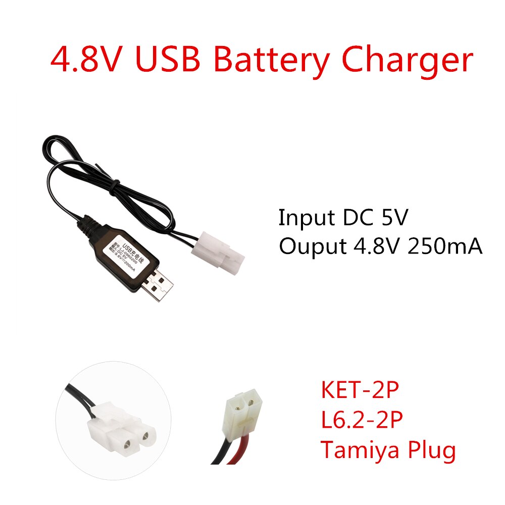 4.8V 6.0V 7.2V 8.4V 9.6V Charger for NiCd NiMH battery Input 100V-240V with Tamiya Kep-2p Plug charger For RC toys 7.2V Charger: 4.8V USB