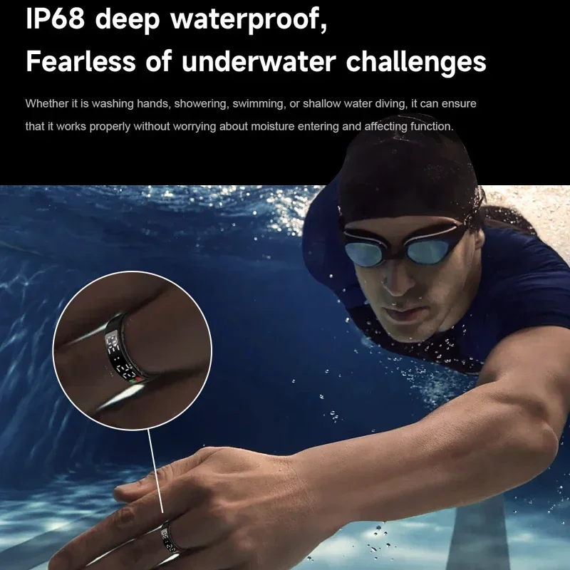 SR08 Smart Ring voor heren Dames LED-scherm Hartslag Bloedzuurstofmonitoring Multisportmodi IP68 en 5ATM Waterdicht