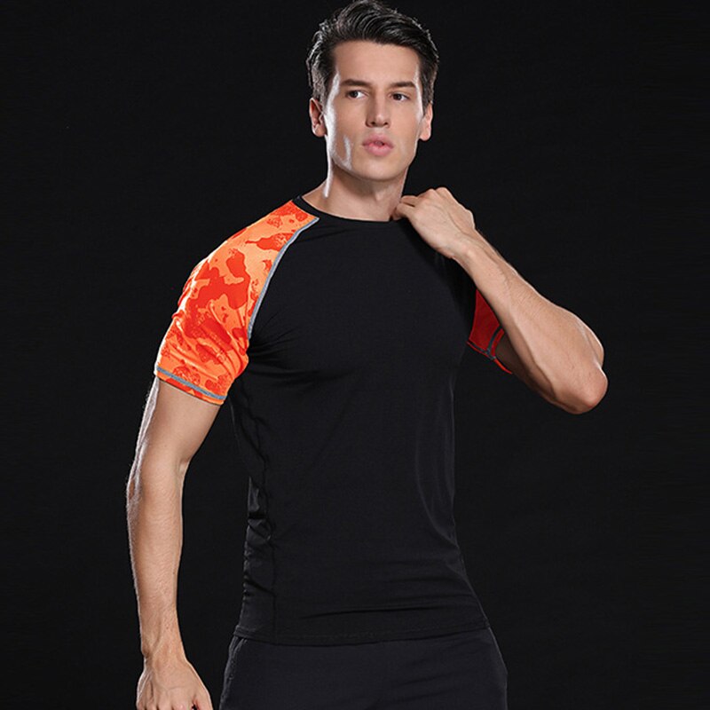 Fahion Men Running T Shirt Men O-neck T-shirt Bodybuilding Sport Shirts Tops Gym Men Tees: Orange / XL