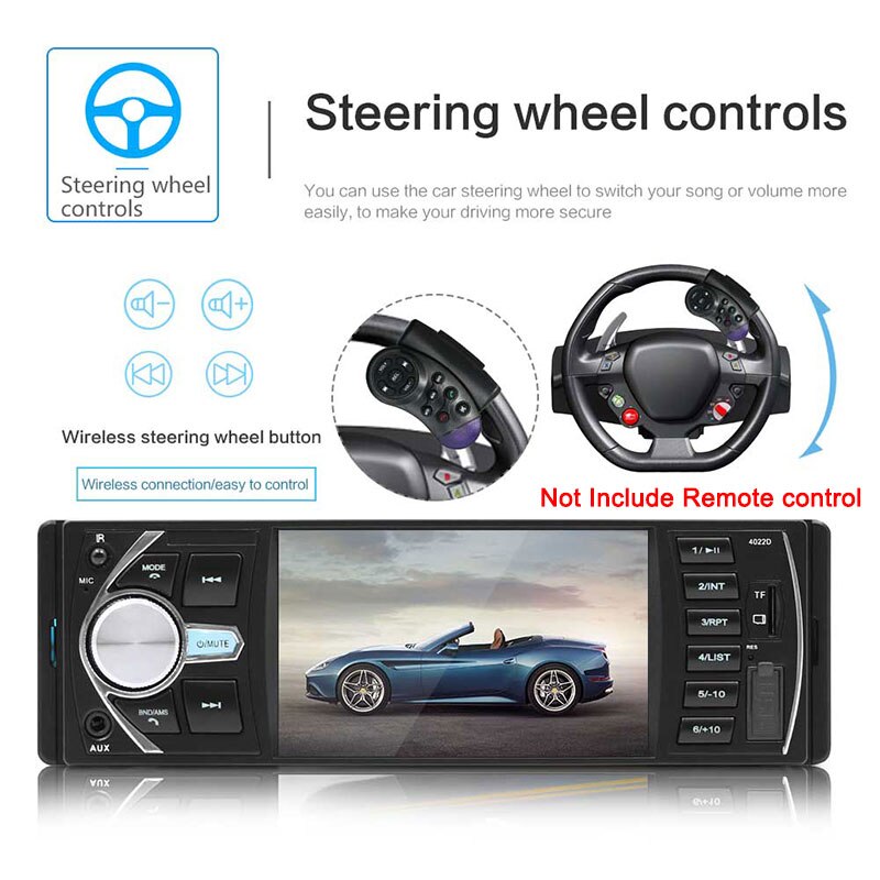 Autoradio 4.1'' Car Radio 1Din Audio Stereo FM Bluetooth Steering Wheel Remote Control Intelligent Dynamic Reverse Camera