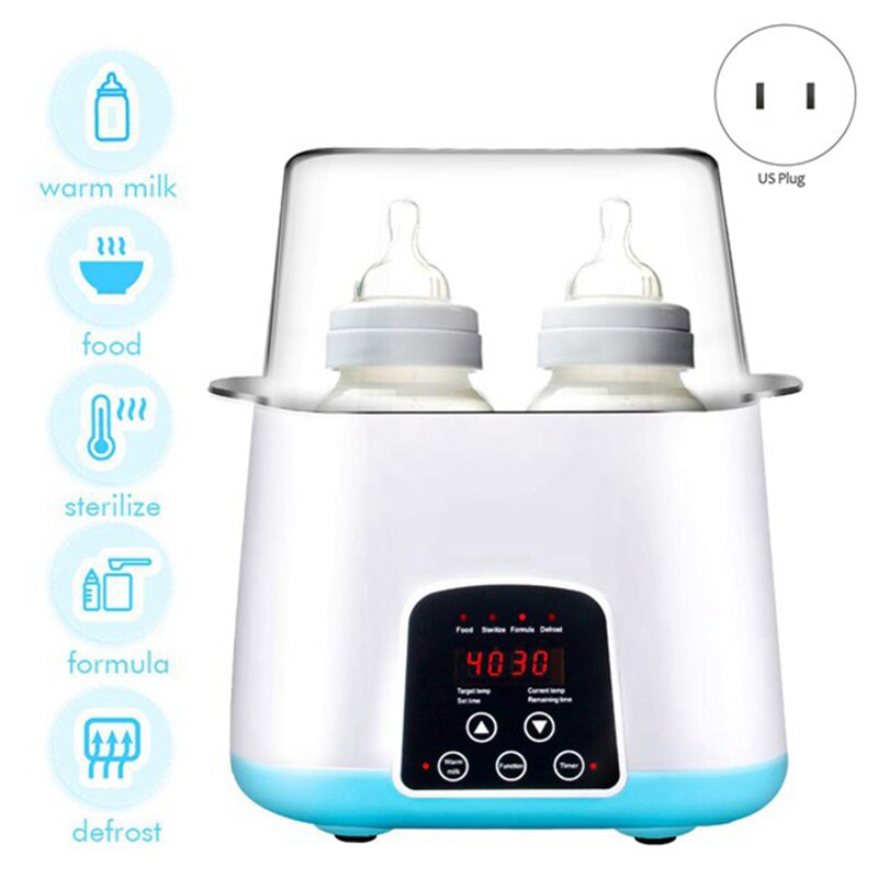 Babyflaskevarmer, flaske dampsterilisator 5- i -1 smart termostat dobbeltflaske baby madvarmer til modermælk eller formel