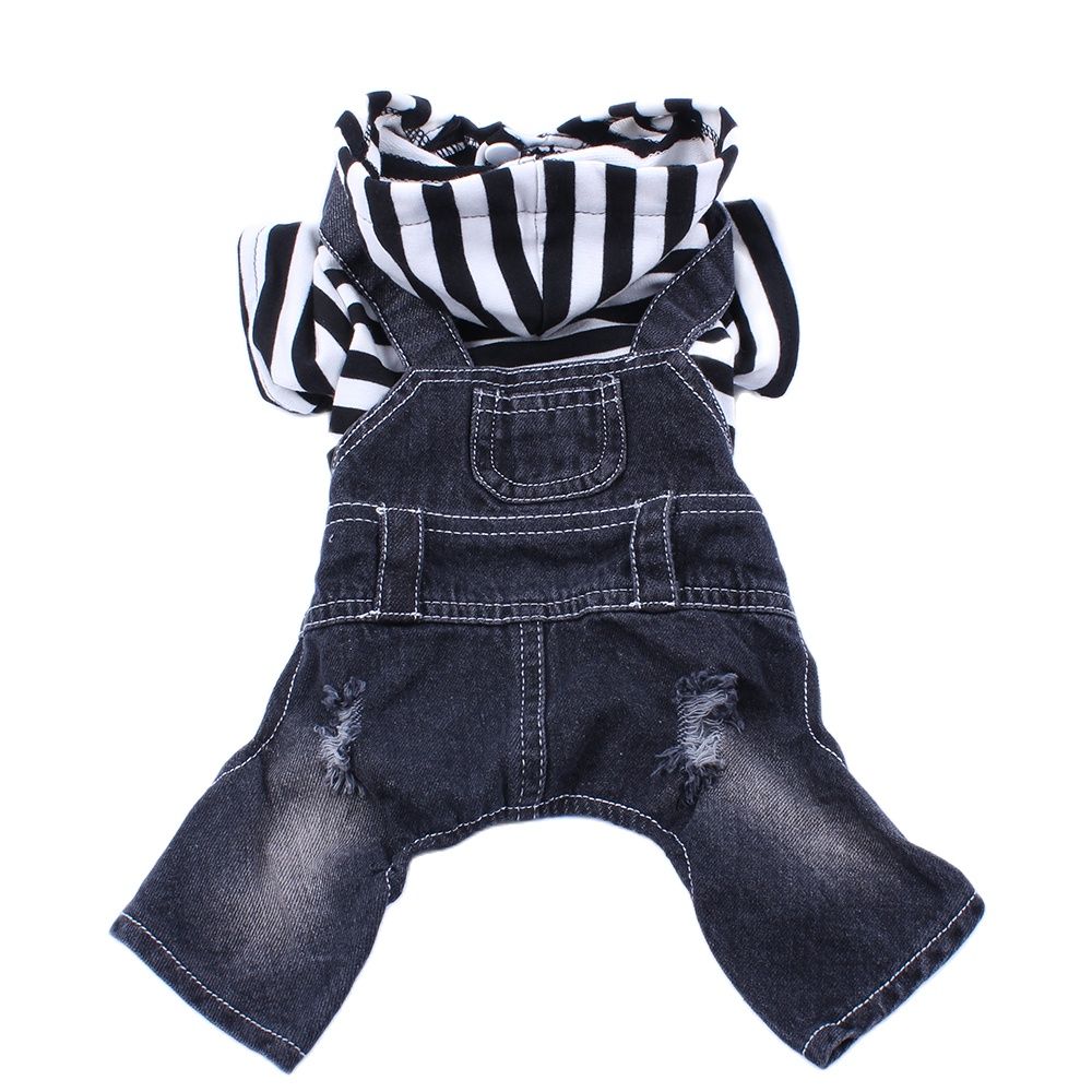 Hond Kat Denim Gestreepte Jumpsuit Hoodie Jean Pet Puppy Jas Lente/Zomer Kleding Kleding 3 Kleuren