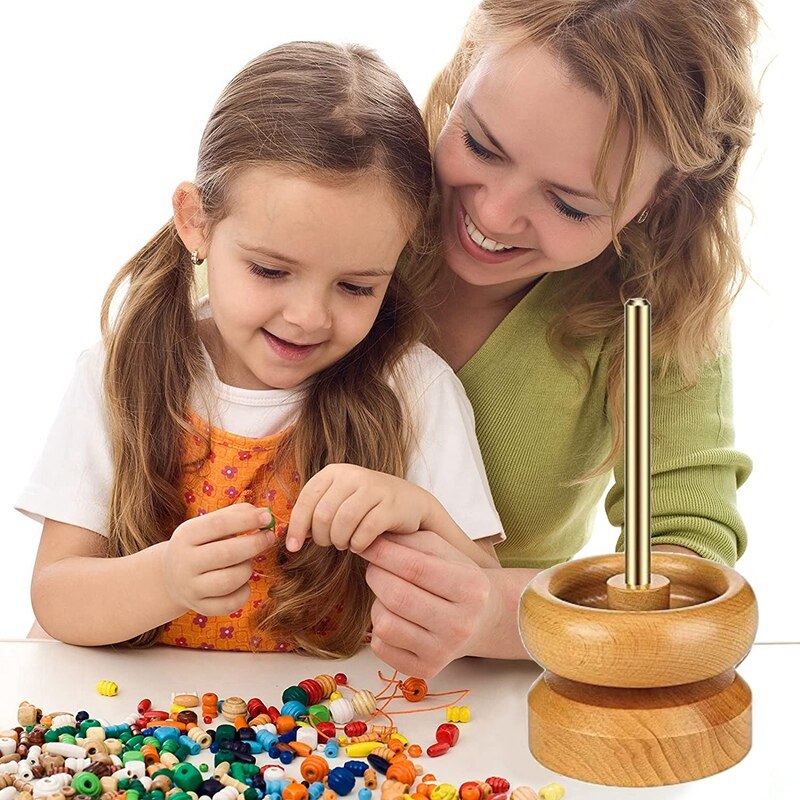 -Wooden Bead Spinner Bowl Bead Loader With Beading Needles For Stringing Crafts DIY Spinning Bracelet Jewelry Making Tool
