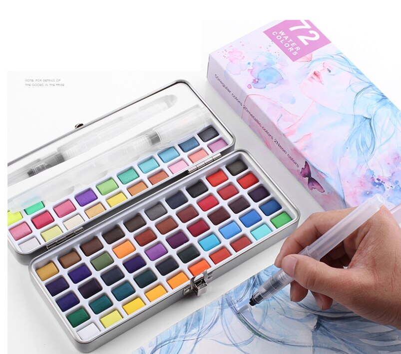 Juego de pinceles de acuarelas para principiantes, pincel portátil de hasta 120 colores, suministros de arte para dibujo: 72 colors
