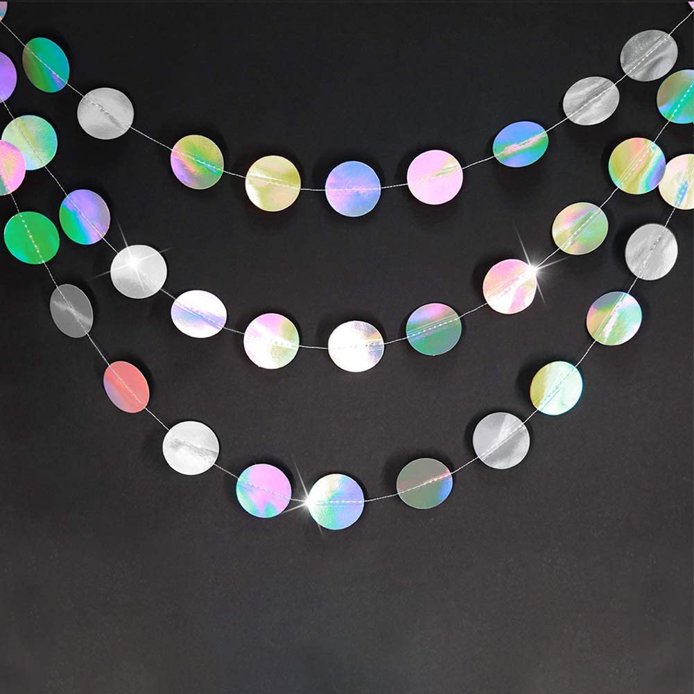 4M Bling Bling Iridescent Paper Circle Dots Star Garlands for Frozen Birthday Party Decoration Supplies Wedding Hanging Banner: 1String Circle