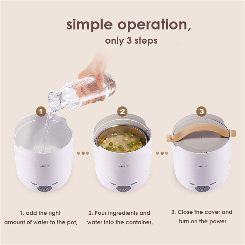 Midea-Olla arrocera eléctrica portátil de acero inoxidable, 1,3l, electrodomésticos de cocina multifuncionales para dormitorio de baja potencia, disponible