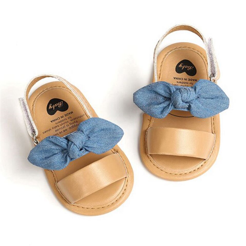 Nyfødte baby baby piger prinsesse sko bowknot toddler sommer sandaler pu skridsikre sko 0-18m: Blå / 11cm (4.33 in)