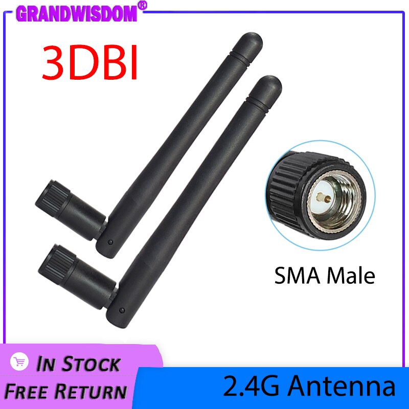 Grandwisdom – antenne de routeur 2.4g 3dbi sma mâle wlan wifi 2.4ghz, module pbx iot, antenne de réception de signal à gain élevé, 1 2 5 pièces