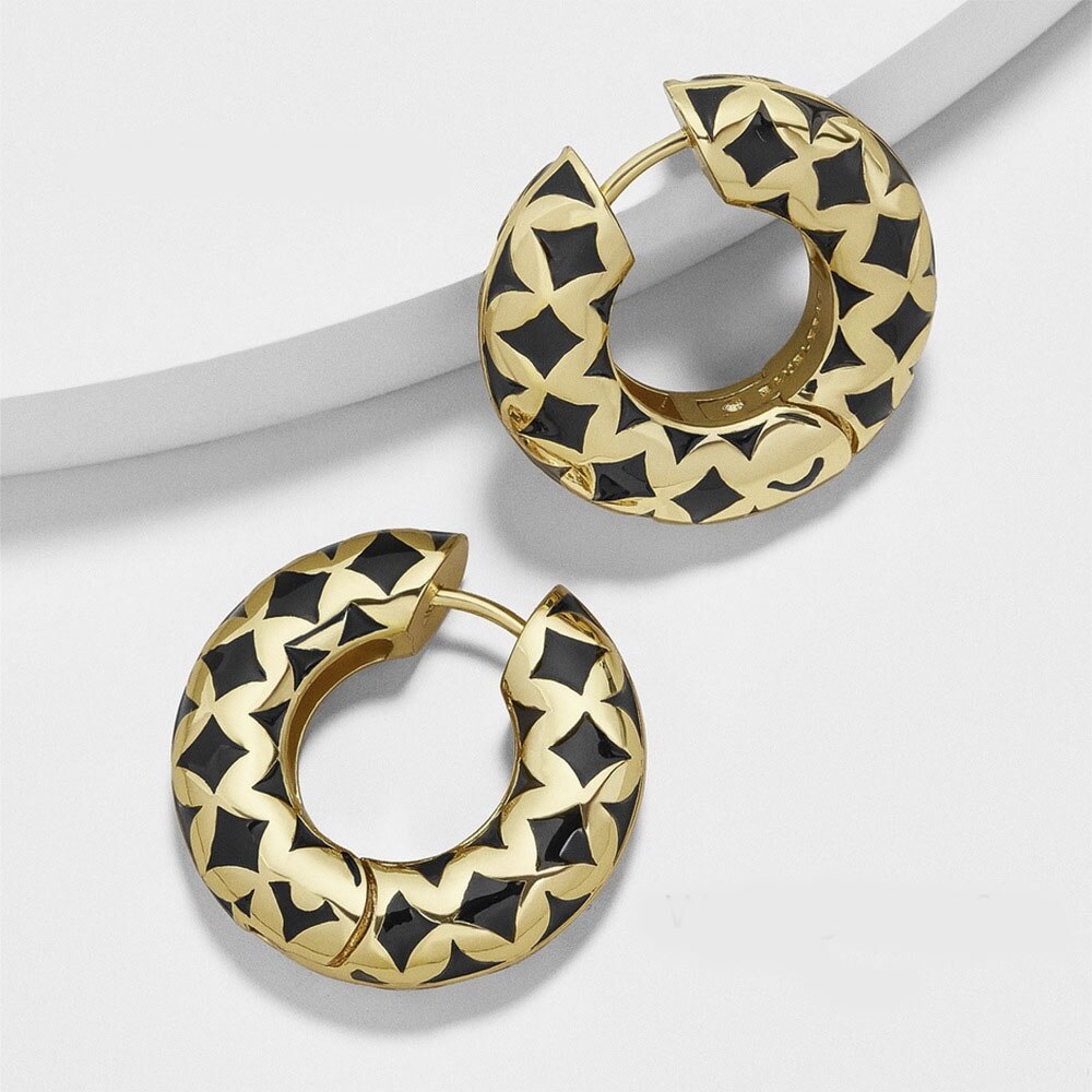 1 piece Small Chunky Hoop Earrings for Women Black Enamel Earring Gold Color Statement Jewelry Huggie Trendy Geometric Aretes