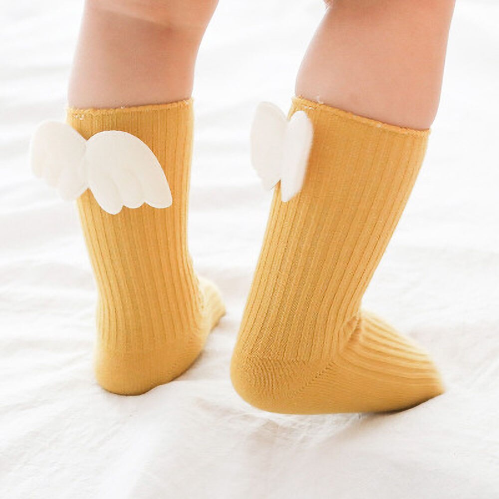 0-3Y Katoen Baby Baby Leuke Knie Hoge Sokken Angel Wings Kids Peuter Candy Kleur Zachte Sok Kinderen Beenwarmers Meisje