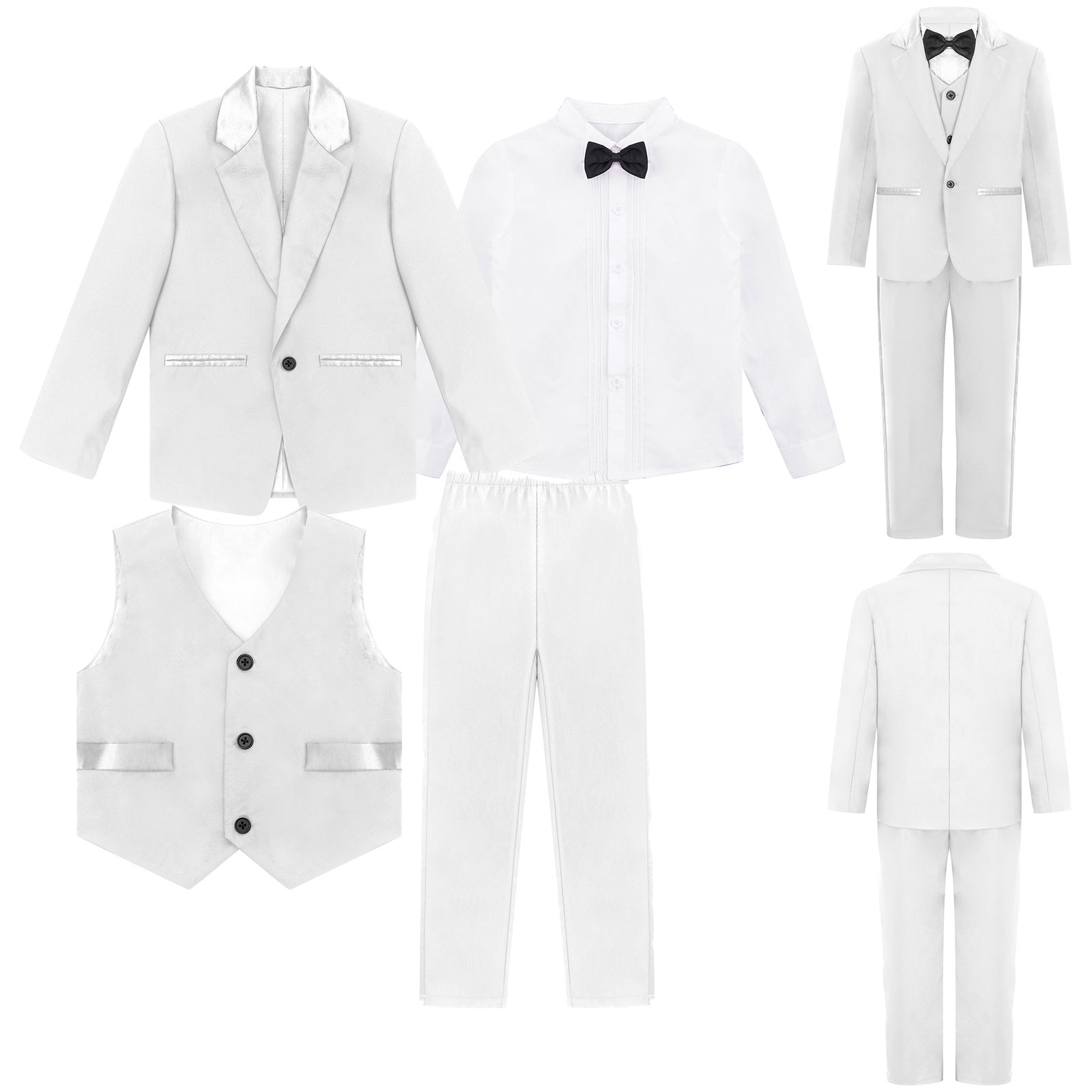 Kids Jongens Bruiloft Pak Tiener Formele Blazer Kleding Set Gentleman Kinderen Dag Afstuderen Refrein Prestaties Jurk Kostuum 4-14Y: White / 12