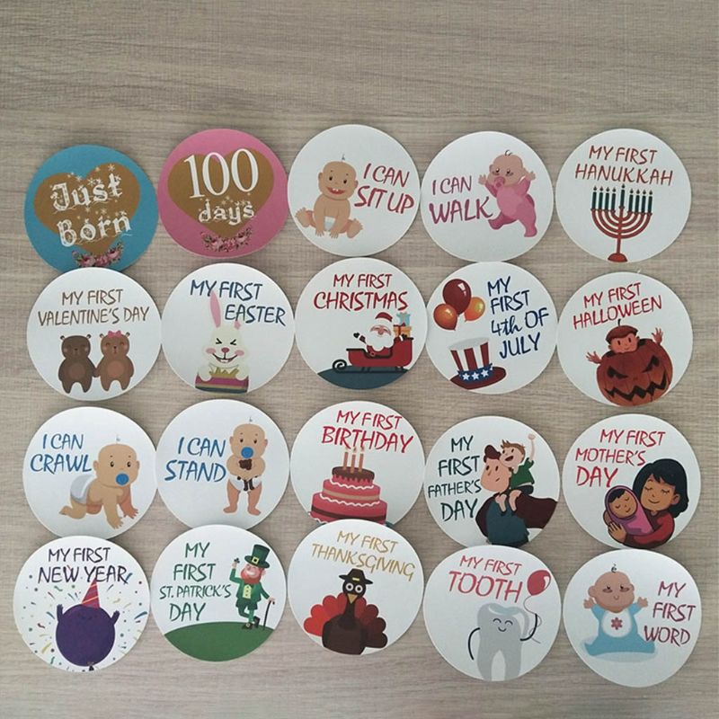 32 PCS Baby Monthly Photograph Sticker Cute Cartoon Infant Milestone Sticker 1-12 Month Scrapbook Photo Album Photo Prop