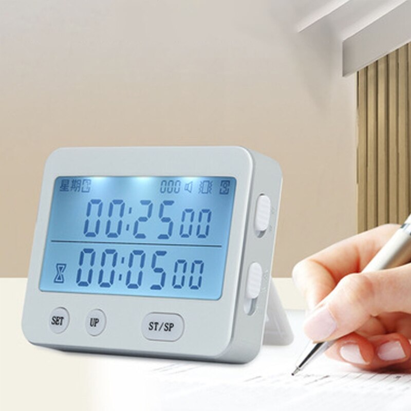 YS-255 Dual Screen Display Timer Alarm Clock Tomato Timer Silent Vibration 99 Hour Timer Digital Minute Stopwatch