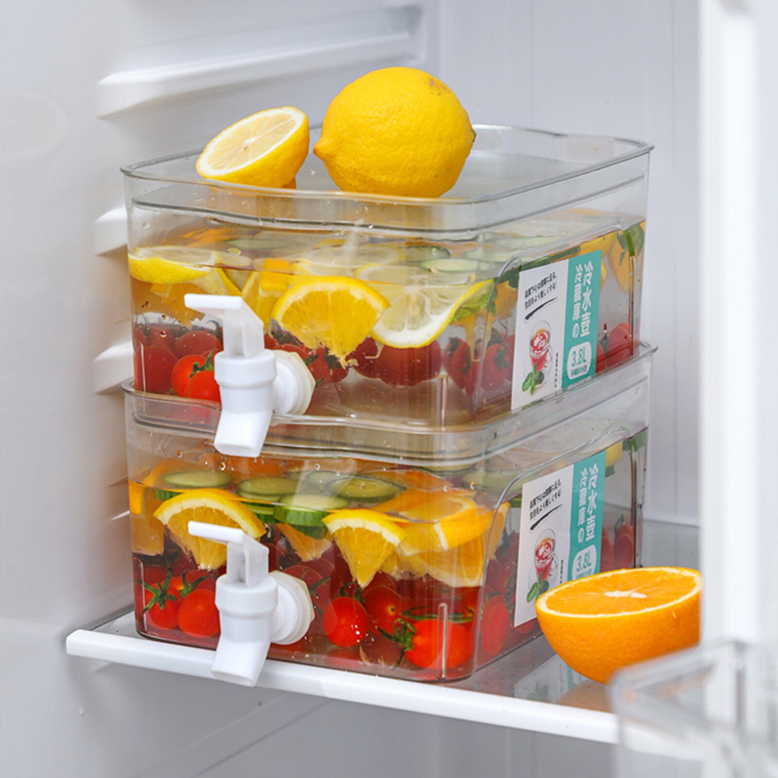 3.8L Large Capacity Beverage Dispenser Plastic Water Juice Drink Pitcher Box with Tray for Fruits Leak Proof Drink Dispenser