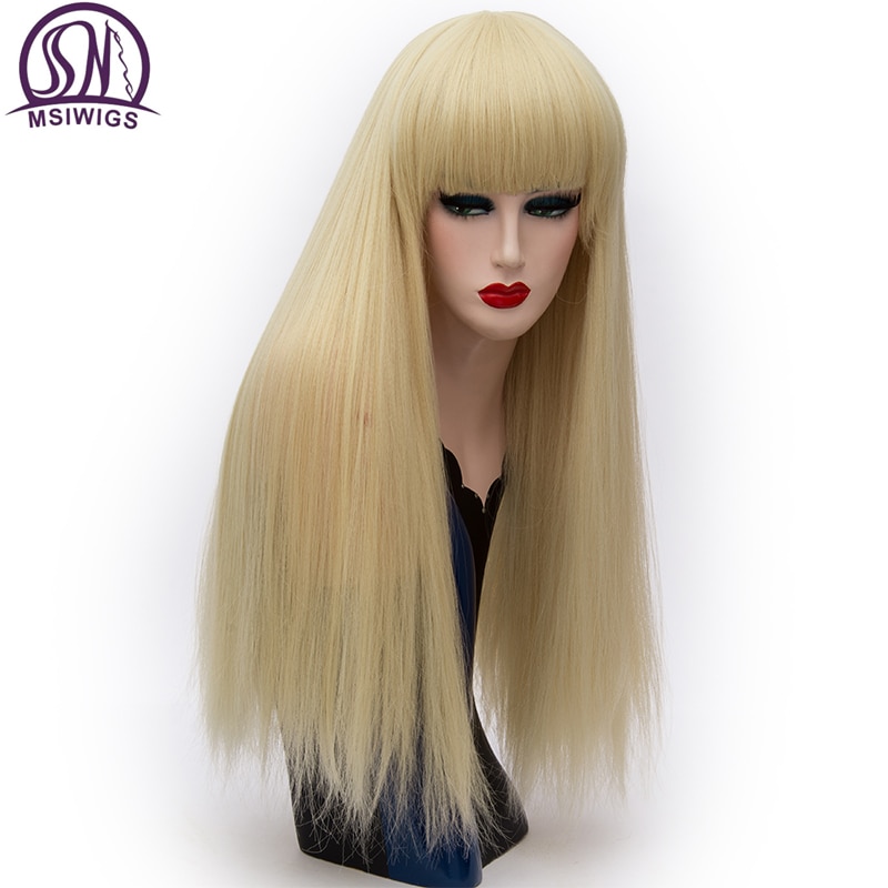 MSIWIGS pelucas Rojas largas con flequillo recto, pelo sintético Natural de fibra resistente al calor, peluca de Cosplay femenina Blanca, Púrpura, verde marrón