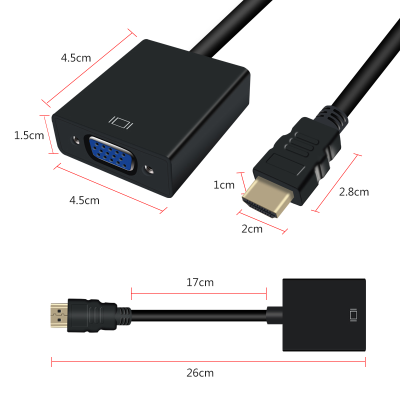 HDMI to VGA Converter Male To Female Cable Adapter 1080P Digital to Analog Video Audio Cable For for Xbox 360 PS3 PC Laptop