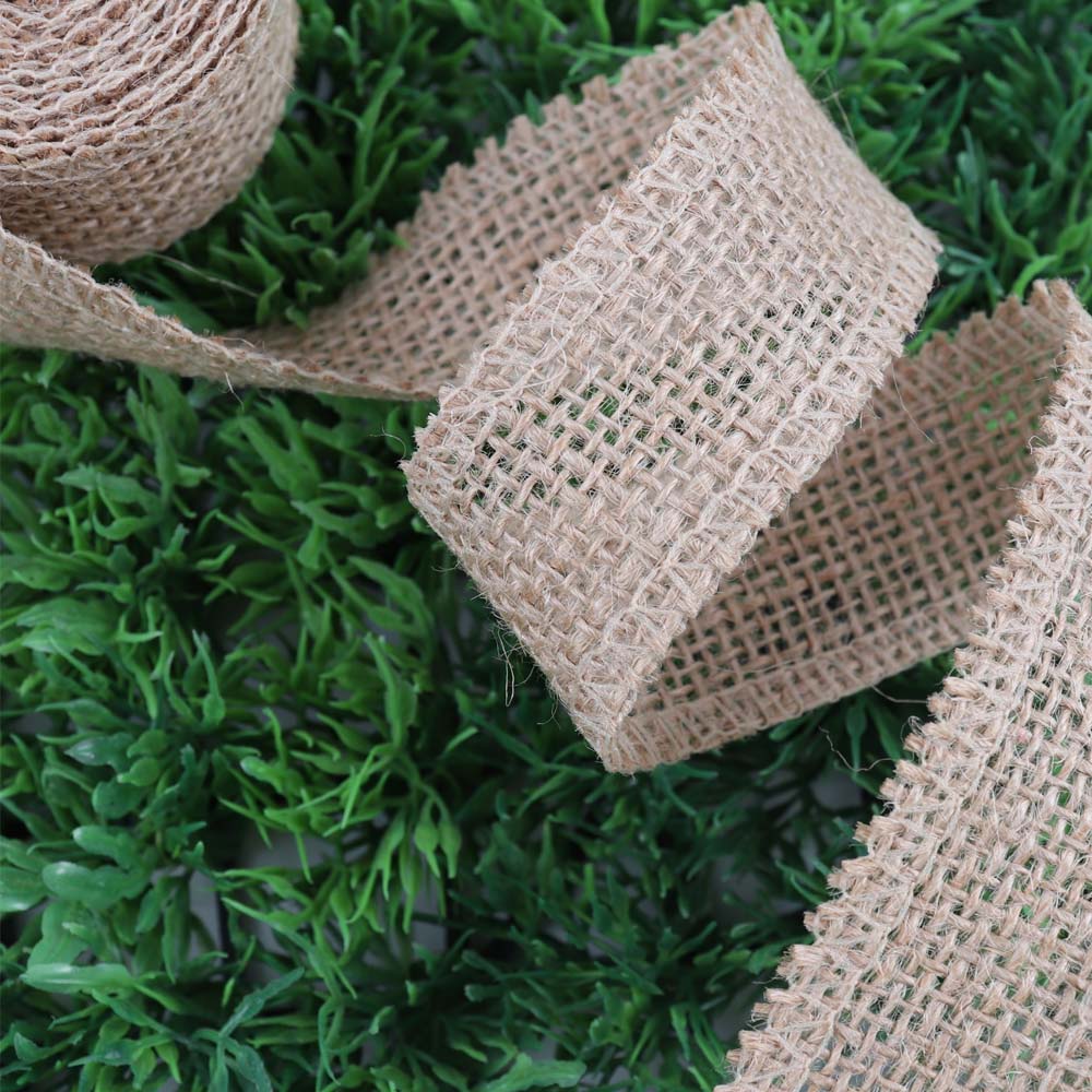 Ibows 2 yards / rulle jute säckväv band naturligt hampa band för diy väska material bröllopsfest hantverk dekorativa warrping: 40mm