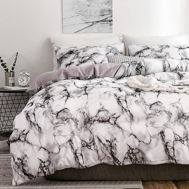 White Marble Pattern Bedding Sets Duvet Cover Set 2/3pcs Single Queen King Size Bed Linen Quilt Cover (No Sheet No Filling): white / 260x230cm  3pcs