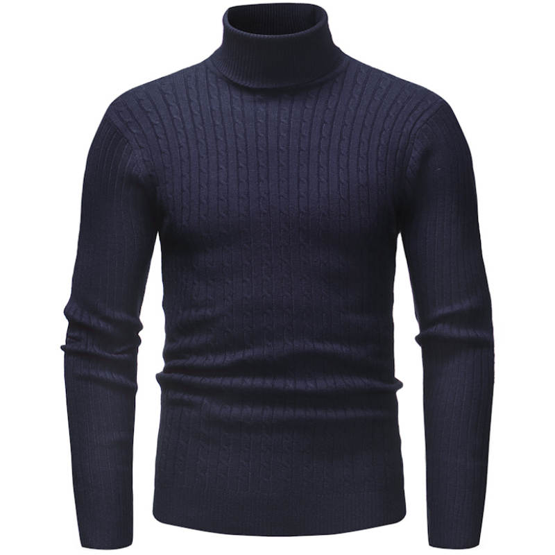 Winter hoch Nacken Dicke Warme zur Seite fahren Männer Rollkragen Herren zur Seite fahren schlank passen zur Seite fahren Männer Strickwaren Männlichen Doppel kragen: Marineblau / L