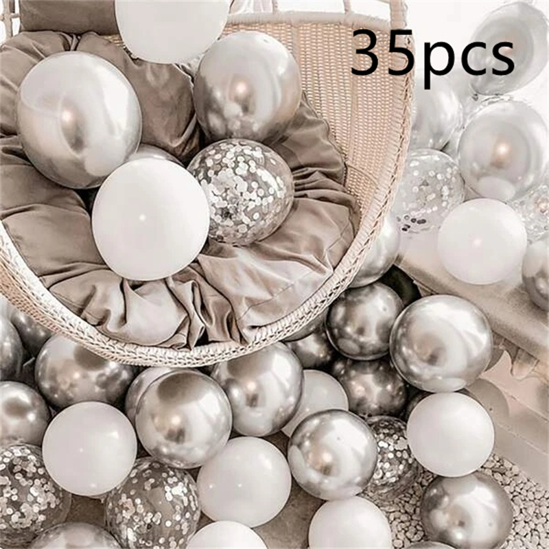 16pcs Black Metallic Sequin Balloons for Birthday Wedding Graduation Party Balloon Decoration: Silver