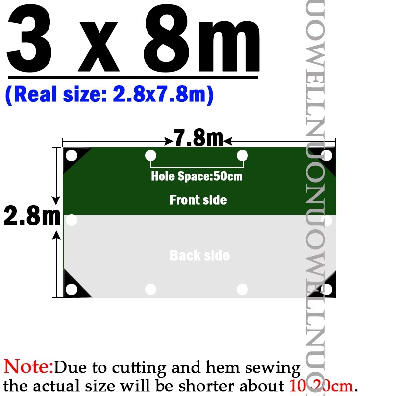 0.32mm plandeki PE wodoodporna roślina ogrodowa schronisko płótno łódź samochód ciężarówka Canopys deszczoodporna tkanina Outdoor Cargo Pile Tarp Cover: 3x8m
