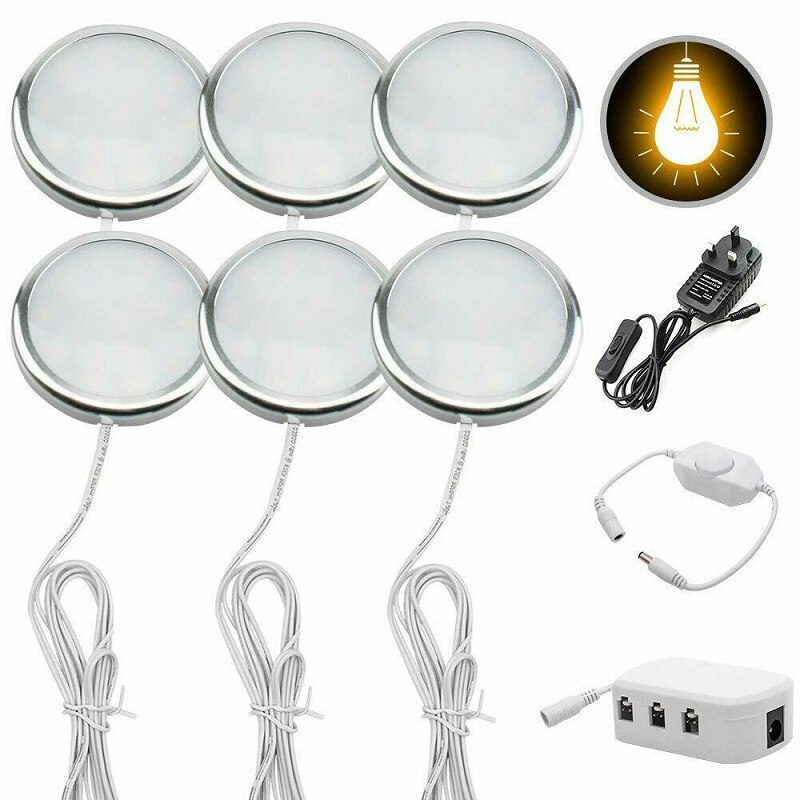 6pcs 12V Car Camper Van RV Interior Lights 21 LED Round Cabinet Kitchen Spotlights Warm White 3000K