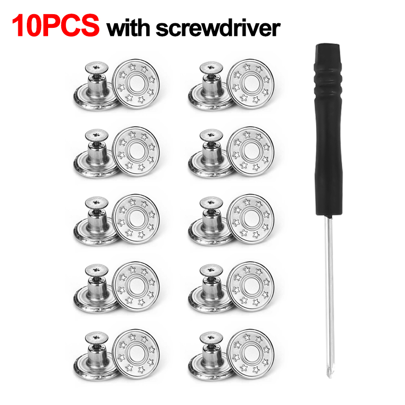 10 Stuks Jeans Knoppen Vervanging 17 Mm Geen Naaien Metalen Knop Reparatie Kit Nailless Verwijderbare Jean Knoppen Naaien Accessoires: Black