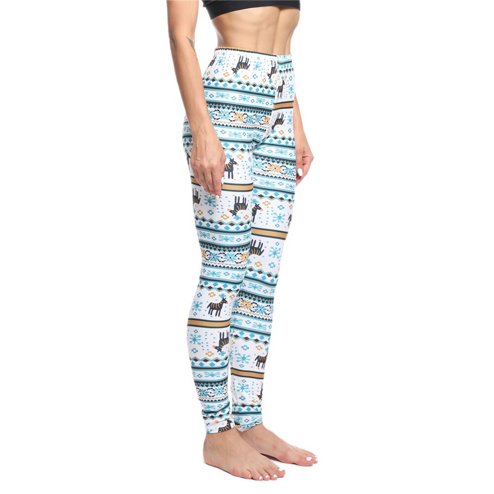 Dames fitness slanke legging kerst sneeuw hert bloemenprint gestreepte broek kerst legging: Hert / S