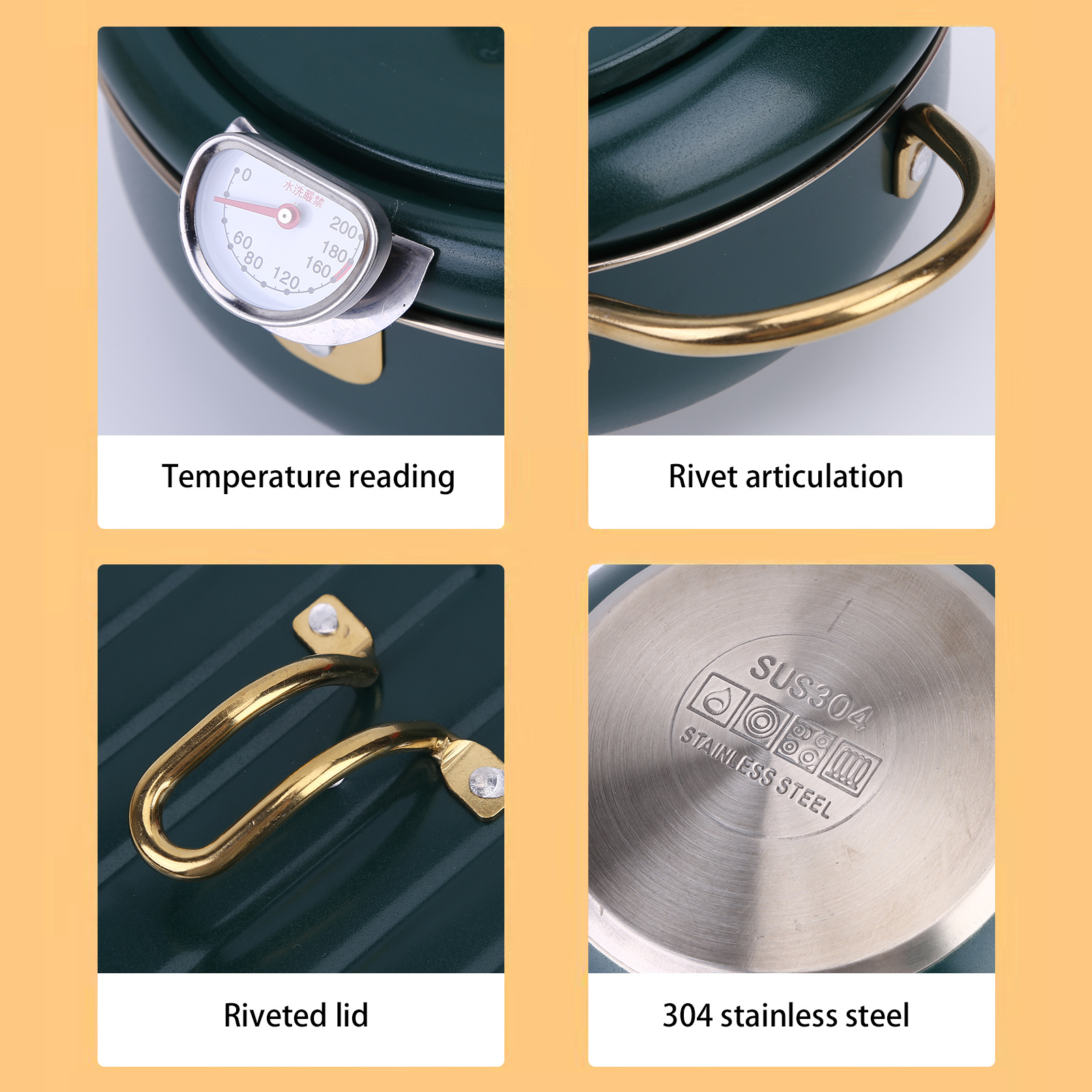 Japanese Deep Frying Pot with Thermometer Lid Oil Drip Drainer Rack 304 Stainless Steel Kitchen French Fries Tempura Fryer Pan