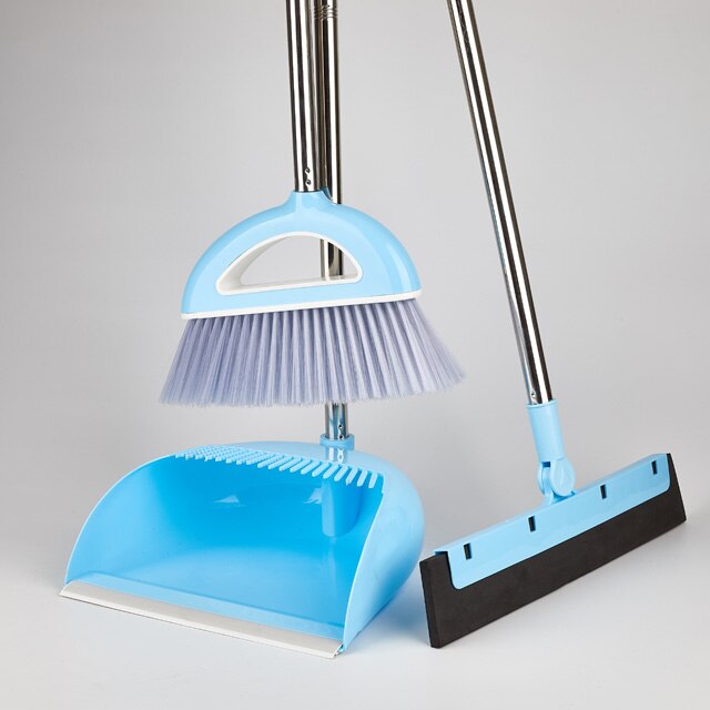 Practical Broom Suit European Foldable Combination Soft Hair Multifunction Household Dustless Dustpan Cleaning Set: blue-2