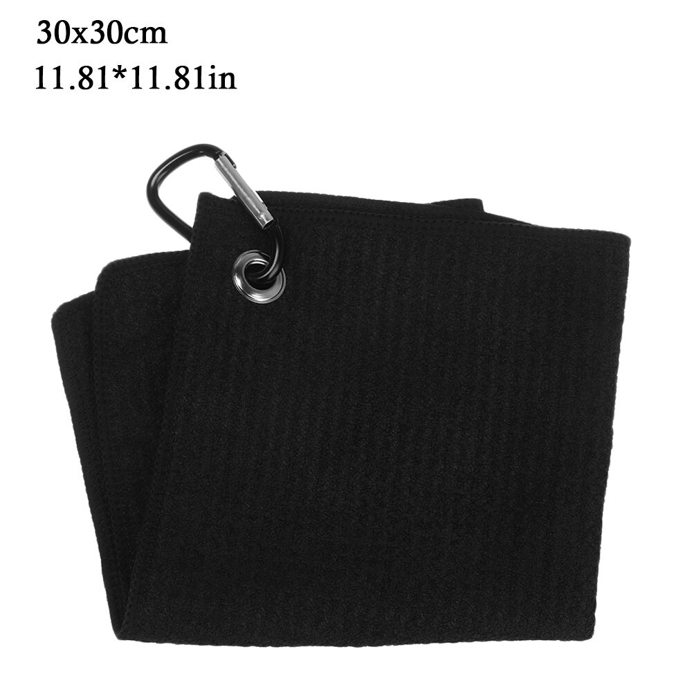 1pc alta absorção de água toalha de golfe de microfibra algodão toalha com mosquetão gancho limpa clubes toalha de golfe mãos toalhas de limpeza: Black 30x30cm