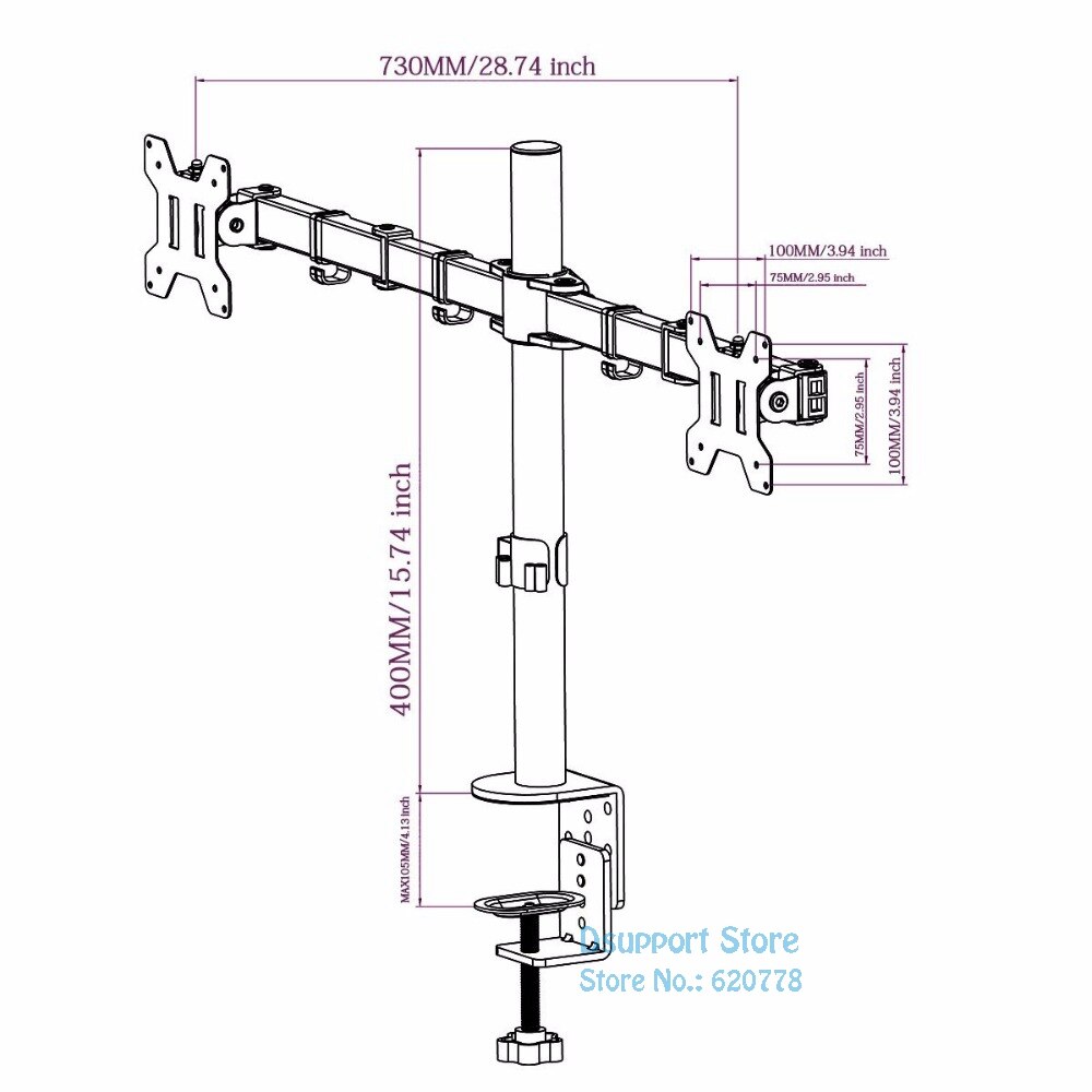 Fully Adjustable Dual Arm LCD LED Monitor Desk Mount Stand Bracket for 13"-27" Screens with 15 degree Tilt MD6442