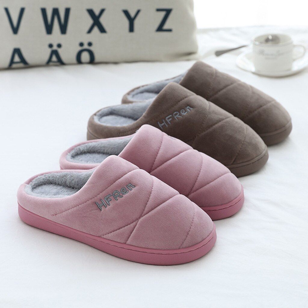 Women Indoor Slippers Short Plush Winter Autumn Flat Shoes Female Home Bedroom Slides Gray Slip On Female House Floor Slippers