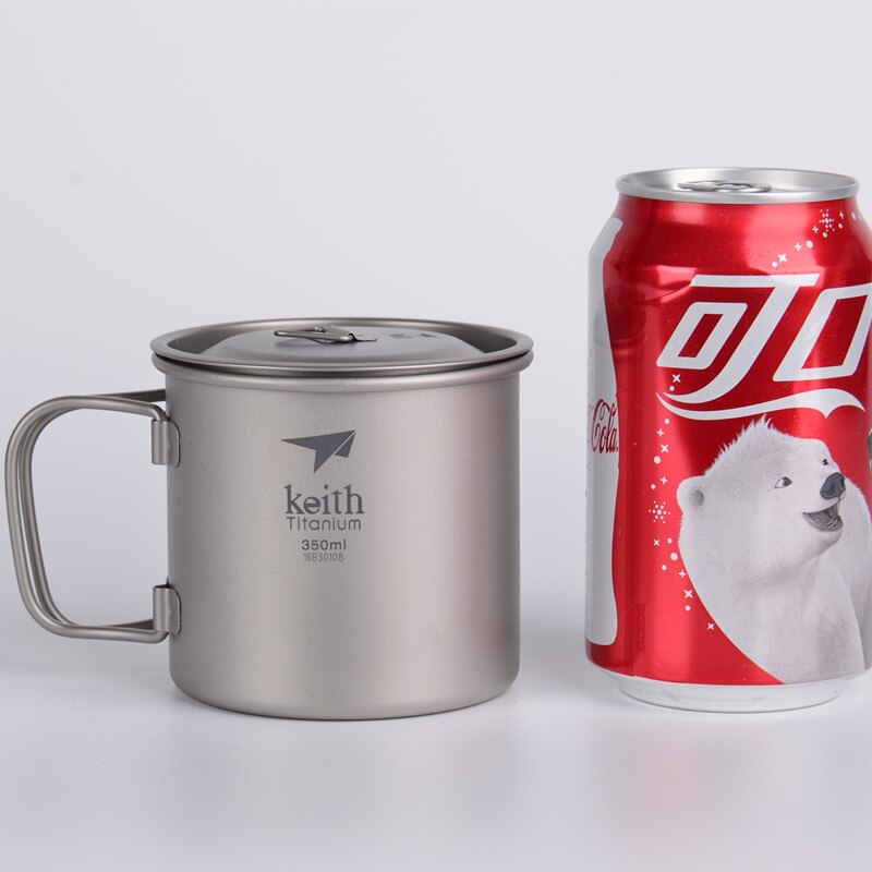 Keith draussen Titan Wasser Becher Mit Klapp Griffe Titan Deckel Getränk Camping Tassen Ultraleicht Reise Becher 220 ml-900 ml: 350ml Ti3240
