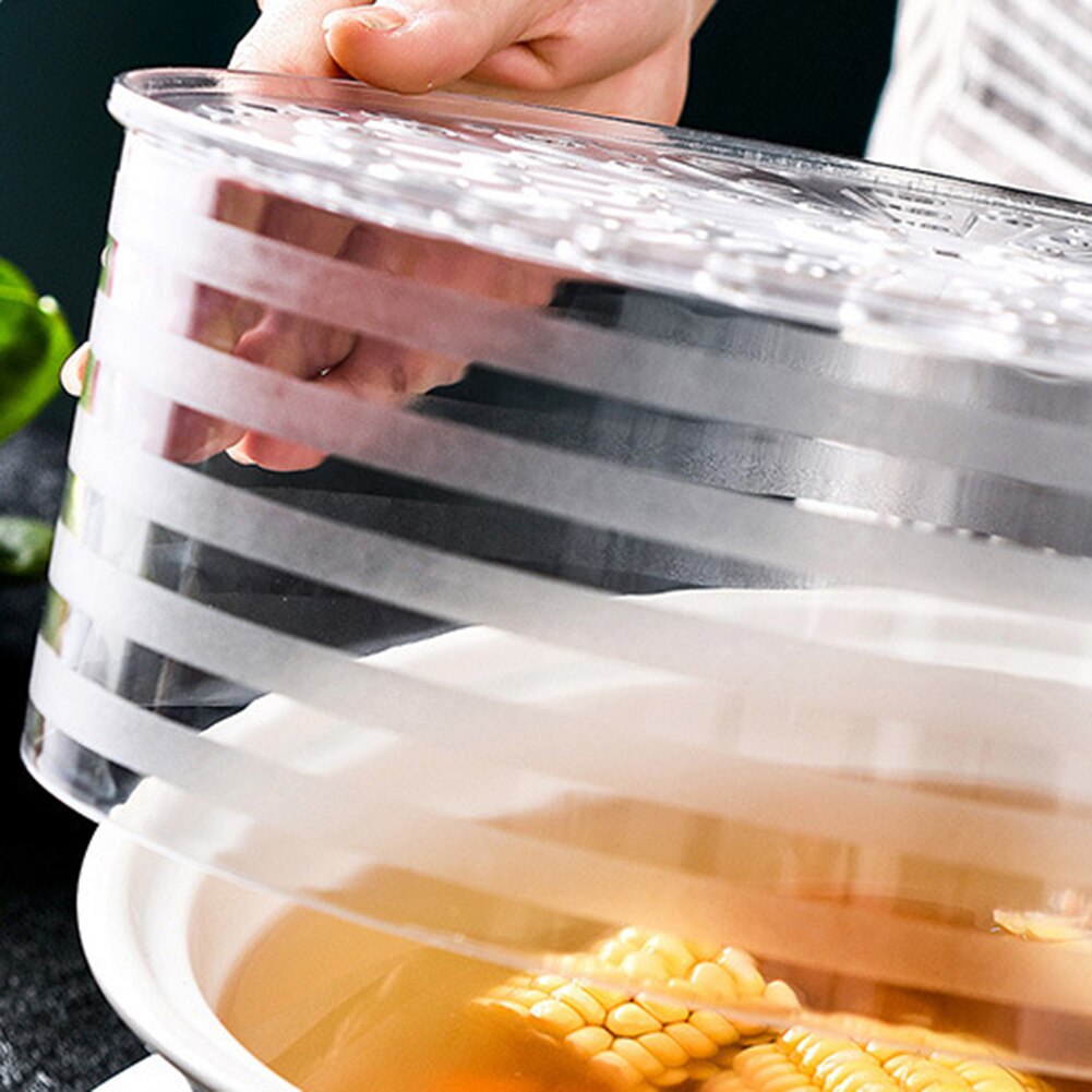 Gennemsigtig og stabelbar madisoleringsdæksel køleskab mad grøntsagsdæksel spisebord støvtæt pande