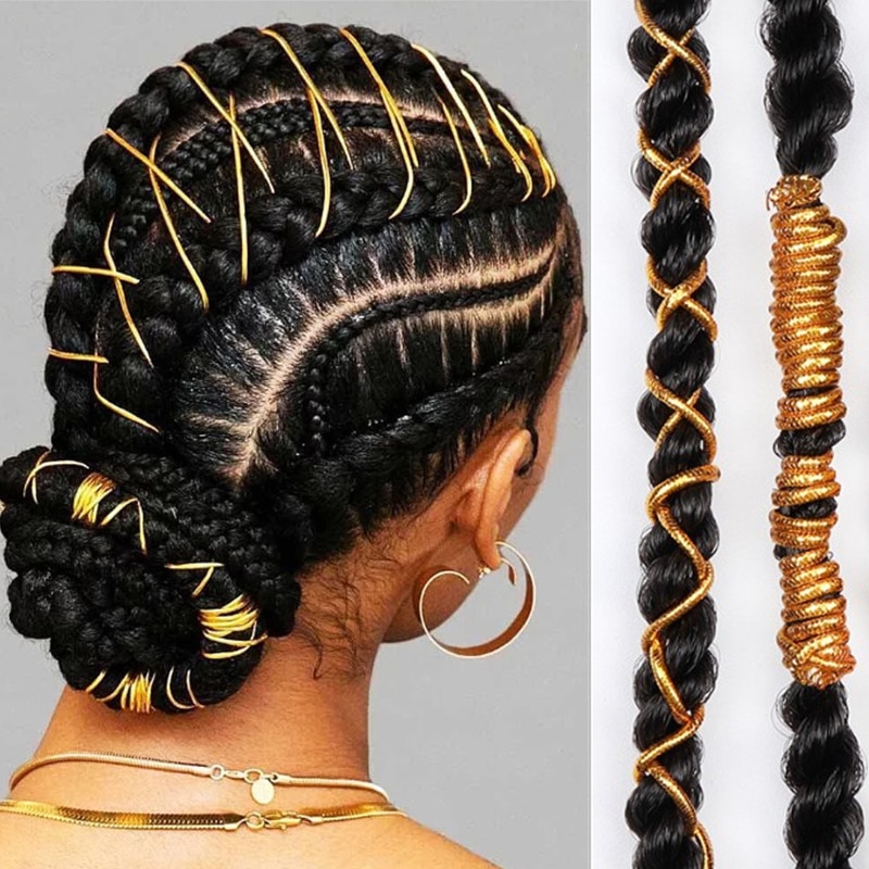 Gold Braids Braiding Hair Styling Thin Shimmer Stretechable Braiding Hair Strings 5 Strands African Braid Braided Elastic Cord