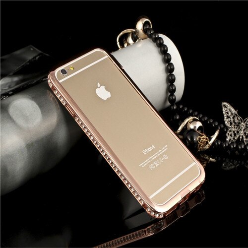 Luxe Aluminium Metalen Frame Bling Bling Crystal Rhinestone Diamond Cover Shockproof Bumper Case Voor iPhone 6 Plus/6 S Plus 5.5": Rose Gold