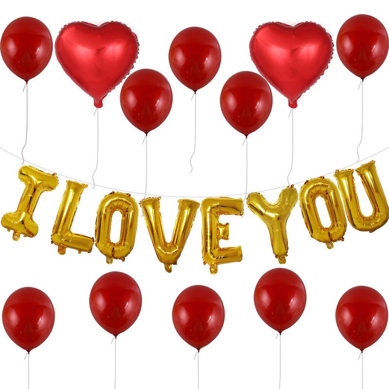 1Set Bruiloft Decoratie Rose Gouden Hart Ballon I Love U Banner Brief Folie Ballon Valentijnsdag Aanwezig Party levert