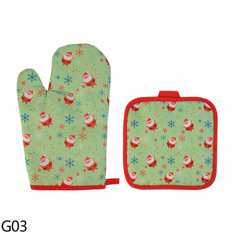 Gants anti-brûlure en coton pour micro-ondes, fournitures de cuisine, maniques anti-brûlure, décor de fête de noël à la maison, 2 pièces/ensemble: G03
