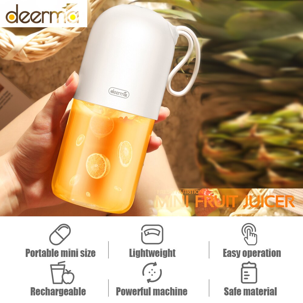 Deerma Portable Blender Cordless Mini Personal Blender Small Smoothie Blender USB Fruit Juicer Mixer for Home Travel