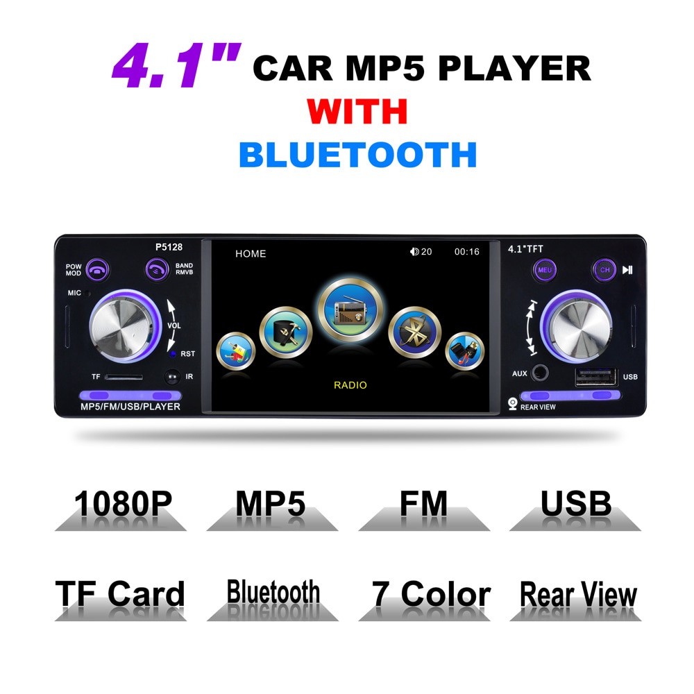 4.1 "Auto Stereo Auto Mp5-speler 1Din Aux-ingang Receiver FM Radio Autoradio 12 V Bluetooth In-dash SD USB MP3 WMA Autoradio Speler