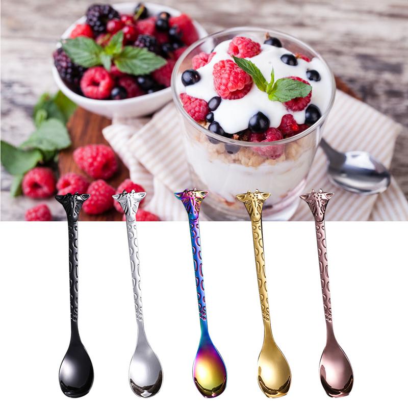 Stainless Steel Dessert Spoon Cartoon Giraffe Spoon Cake Ice Cream Coffee Stirring Spoon Kitchen Dining Teaspoon