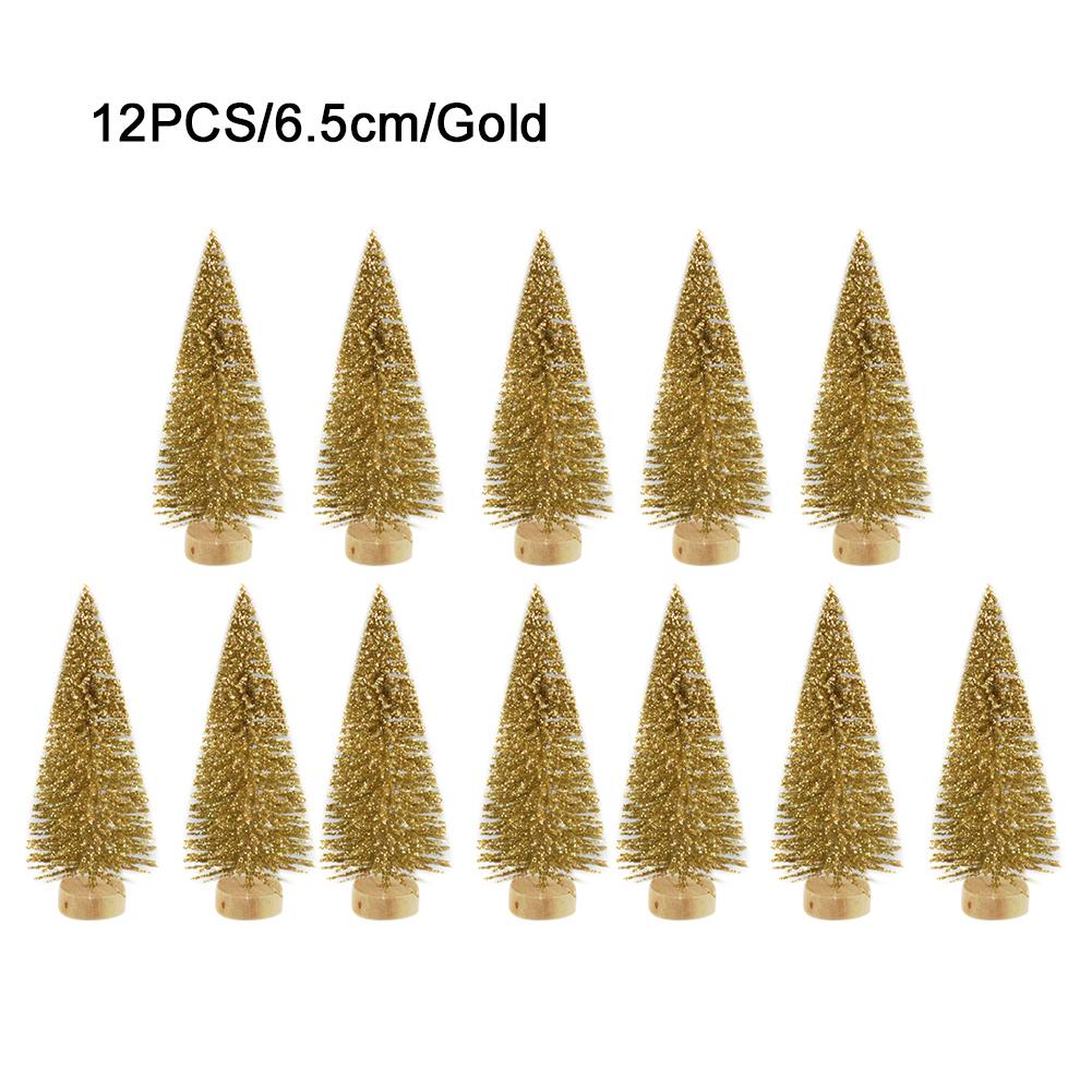 12pcs Decorated Small Christmas Tree Cedar Pine On Sisal Silk Blue-green Gold Silver And Red Mini Christmas Tree Ornaments: K