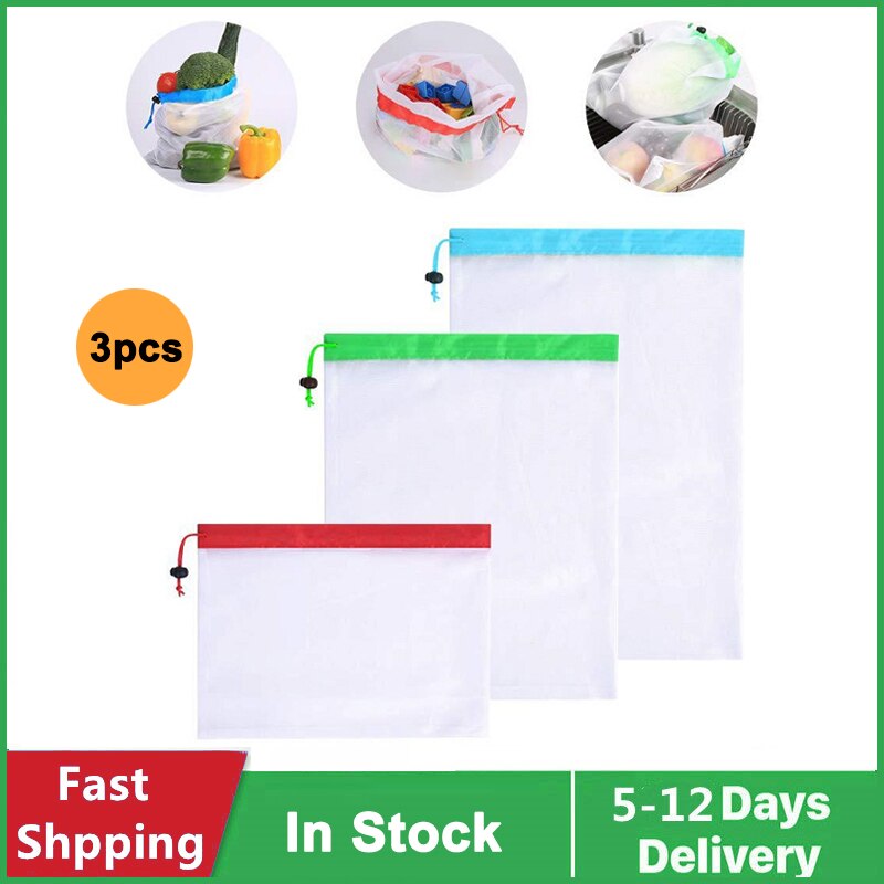 3 Sizes Fruit Vegetable Bag Reusable Mesh Produce Bags Washable Eco-Friendly Bags for Grocery Shopping Storage Toys Bag