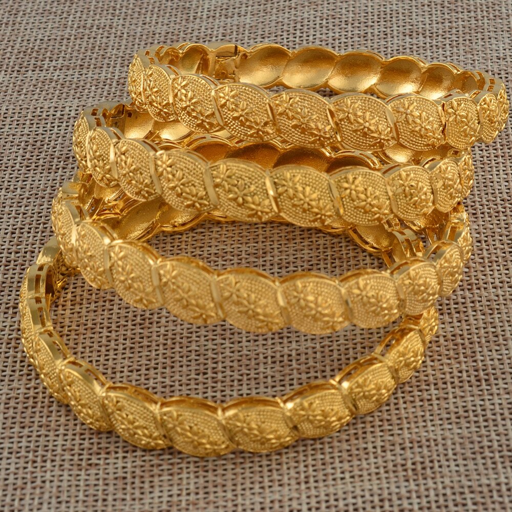 Anniyo Nahen Osten Arabischen Dubai Armreif Armbinde für Frauen Afrikanische Gold Farbe Schmuck modisch (4 teile/los) #117806